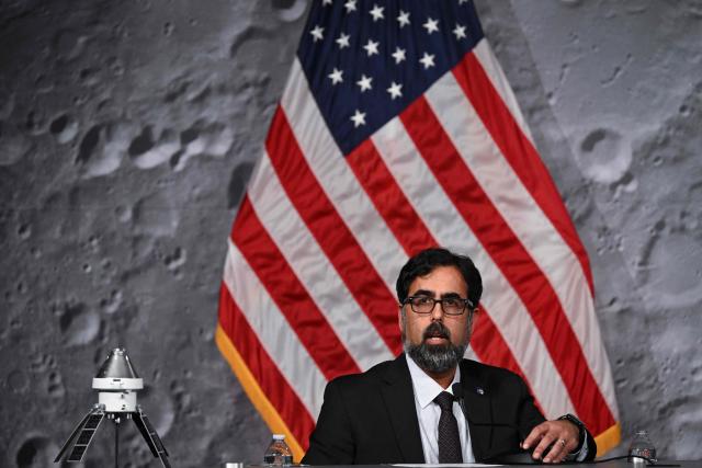 NASAs associate administrator Amit Kshatriya speaks during a press conference at Johnson Space Center in Houston, Texas, on April 10, 2026, after the Artemis II astronauts splashed down in the Pacific Ocean off the coast of California. The NASA spacecraft carrying four astronauts splashed down as planned April 10 off the California coast, capping the US space agency's successful crewed test mission around the Moon, the first such flyby in more than 50 years. Mission commander Reid Wiseman reported that the crewmembers -- himself along with Christina Koch, Victor Glover and Jeremy Hansen -- were "stable" and "green." (Photo by RONALDO SCHEMIDT / AFP)