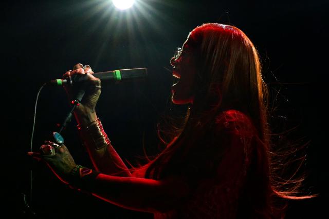 English songwriter Greentea Peng performs on stage during the Queremos music festival at the Circo Voador in Rio de Janeiro, Brazil on April 10, 2026. (Photo by Pablo PORCIUNCULA / AFP)