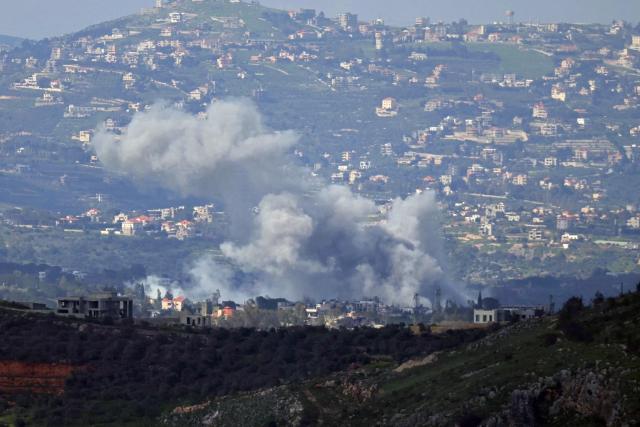 Smoke rises from the site of an Israeli airstrike on the outskirts of the southern Lebanese village of Yohmor on April 11, 2026. Lebanon's presidency said on April 10 that a meeting would be held with Israel in Washington next week to discuss a ceasefire in the Israel-Hezbollah war and the start of negotiations between the neighbours. (Photo by AFP)
