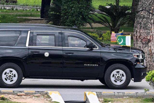 A motorcade believed to be carrying US Vice President JD Vance makes its way ahead of US-Iran peace talks in Islamabad on April 11, 2026. US Vice President JD Vance arrived in Islamabad on April 11 for talks with Iran that the Pakistani premier hosting the warring sides called a "make or break" effort to permanently halt weeks of fighting in the Middle East. (Photo by Aamir QURESHI / AFP)