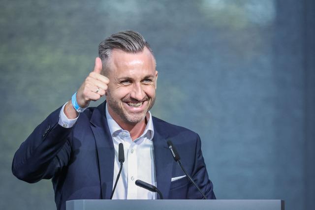 The far-right Alternative for Germany (AfD) party's top candidate for regional elections Ulrich Siegmund gives a speech during the AfD's regional congress in Magdeburg, eastern Germany, on April 11, 2026. The AfD in the eastern federal state of Saxony-Anhalt holds a two-day party convention to prepare regional elections scheduled for September 6, 2026. (Photo by RONNY HARTMANN / AFP)