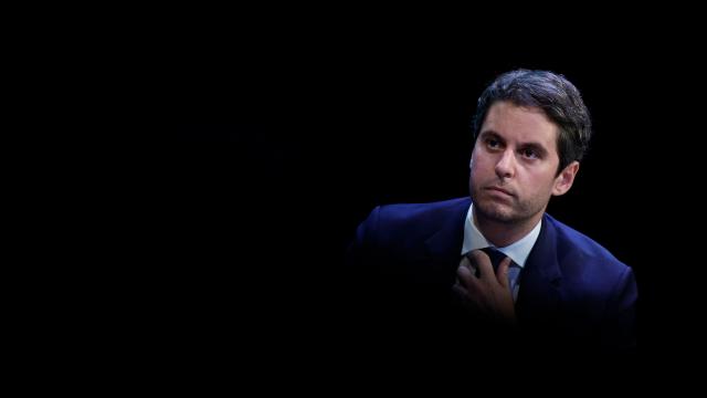 General Secretary of French centrist party Renaissance Gabriel Attal attends a debate session of the “Grand Dйbat des Gracques” on major national issues, at the Theatre de la Cite Internationale in Paris on April 11, 2026. (Photo by Ian LANGSDON / AFP)