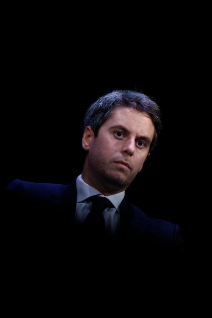 General Secretary of French centrist party Renaissance Gabriel Attal attends a debate session of the “Grand Dйbat des Gracques” on major national issues, at the Theatre de la Cite Internationale in Paris on April 11, 2026. (Photo by Ian LANGSDON / AFP)