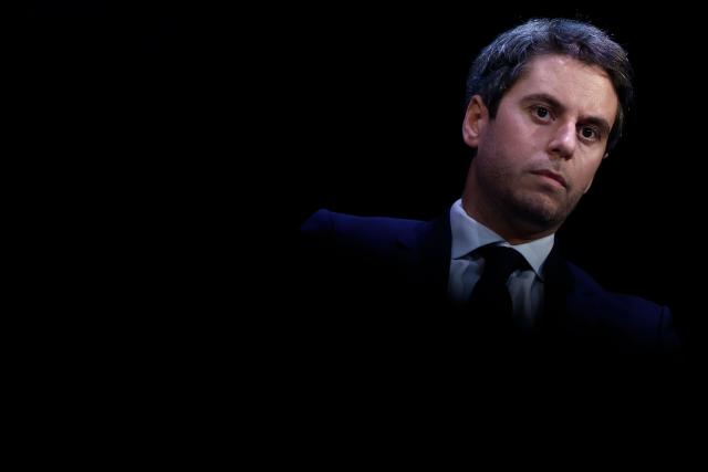 General Secretary of French centrist party Renaissance Gabriel Attal attends a debate session of the “Grand Dйbat des Gracques” on major national issues, at the Theatre de la Cite Internationale in Paris on April 11, 2026. (Photo by Ian LANGSDON / AFP)