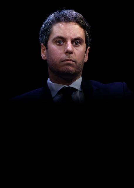 General Secretary of French centrist party Renaissance Gabriel Attal attends a debate session of the “Grand Dйbat des Gracques” on major national issues, at the Theatre de la Cite Internationale in Paris on April 11, 2026. (Photo by Ian LANGSDON / AFP)