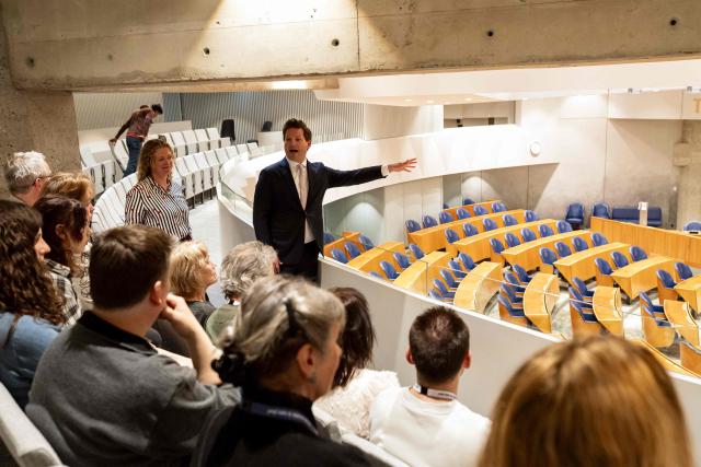 Speaker of the House Thom van Campen gives a tour during the Open Day of the House of Representatives in The Hague on April 11, 2026. (Photo by Lina Selg / ANP / AFP) / Netherlands OUT