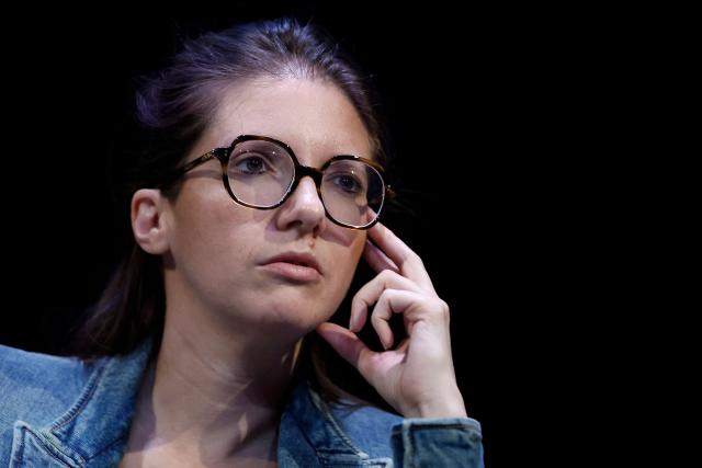 France's junior Minister in charge of equality Aurore Berge attends a debate session of the “Grand Dйbat des Gracques” on major national issues, at the Theatre de la Cite Internationale in Paris on April 11, 2026. (Photo by Ian LANGSDON / AFP)