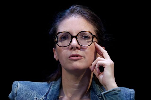 France's junior Minister in charge of equality Aurore Berge attends a debate session of the “Grand Dйbat des Gracques” on major national issues, at the Theatre de la Cite Internationale in Paris on April 11, 2026. (Photo by Ian LANGSDON / AFP)