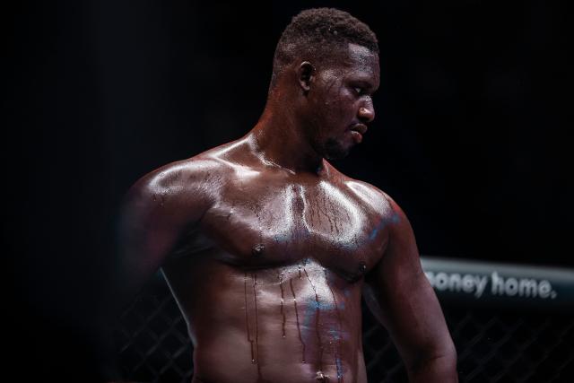 Thailand’s Abdoulaye Kane stands while competing against Justin Clarke (unseen) during the Professional Fighters League (PFL) heavyweight showcase co-main event at the SunBet Arena in Pretoria, on April 10, 2026. (Photo by ILARIA FINIZIO / AFP)