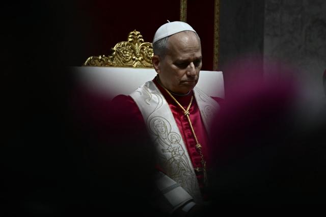 Pope Leo XIV presides over a prayer vigil for peace inside St. Peter's Basilica at the Vatican on April 11, 2026. (Photo by Filippo MONTEFORTE / AFP)