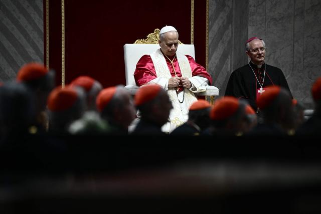 Pope Leo XIV presides over a prayer vigil for peace inside St. Peter's Basilica at the Vatican on April 11, 2026. (Photo by Filippo MONTEFORTE / AFP)