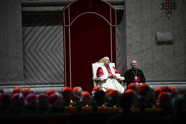 Pope Leo XIV presides over a prayer vigil for peace inside St. Peter's Basilica at the Vatican on April 11, 2026. (Photo by Filippo MONTEFORTE / AFP)