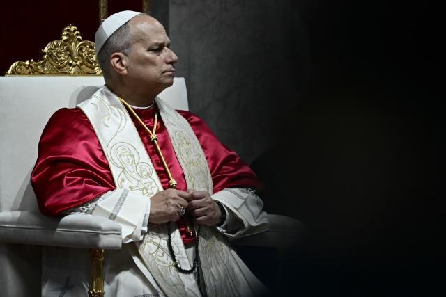 Pope Leo XIV presides over a prayer vigil for peace inside St. Peter's Basilica at the Vatican on April 11, 2026. (Photo by Filippo MONTEFORTE / AFP)