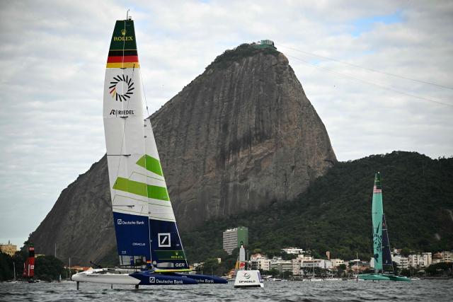 Germany's team competes during the Rio 2026 SailGP race day 1, in Guanabara Bay in Rio de Janeiro, Brazil on April 11, 2026. (Photo by Mauro PIMENTEL / AFP)