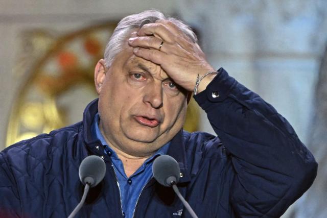Hungarian Prime Minister Viktor Orban addresses supporters during his campaign closing rally at Buda Castle in Budapest on April 11, 2026, on the eve of the general election in Hungary. (Photo by Attila KISBENEDEK / AFP) / ALTERNATIVE CROP