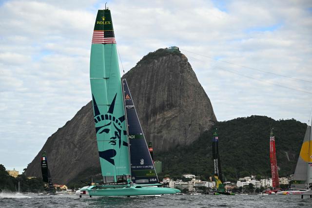 US' team competes during the Rio 2026 SailGP race day 1, in Guanabara Bay in Rio de Janeiro, Brazil on April 11, 2026. (Photo by Mauro PIMENTEL / AFP)