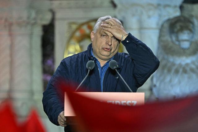 Hungarian Prime Minister Viktor Orban addresses supporters during his campaign closing rally at Buda Castle in Budapest on April 11, 2026, on the eve of the general election in Hungary. (Photo by Attila KISBENEDEK / AFP)