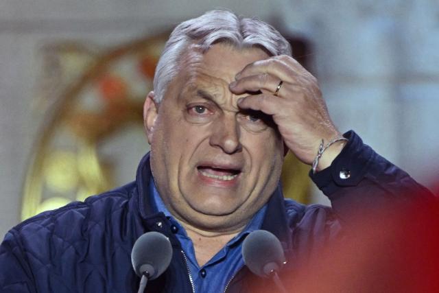 Hungarian Prime Minister Viktor Orban addresses supporters during his campaign closing rally at Buda Castle in Budapest on April 11, 2026, on the eve of the general election in Hungary. (Photo by Attila KISBENEDEK / AFP) / ALTERNATIVE CROP