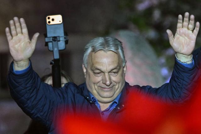 Hungarian Prime Minister Viktor Orban addresses supporters during his campaign closing rally at Buda Castle in Budapest on April 11, 2026, on the eve of the general election in Hungary. (Photo by Attila KISBENEDEK / AFP) / ALTERNATIVE CROP