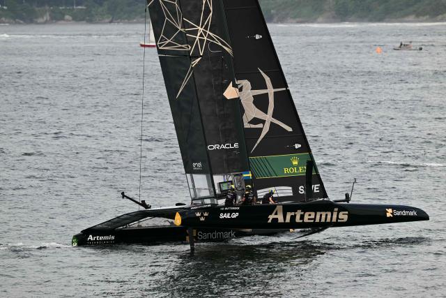 Sweden's team competes during the Rio 2026 SailGP race day 1, in Guanabara Bay in Rio de Janeiro, Brazil on April 11, 2026. (Photo by Pablo PORCIUNCULA / AFP)