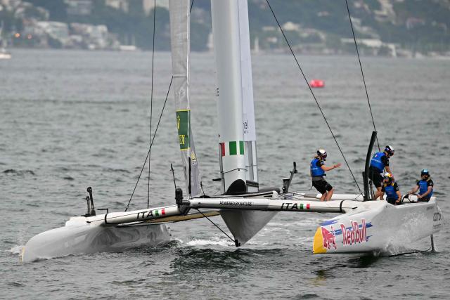 Italy's team competes during the Rio 2026 SailGP race day 1, in Guanabara Bay in Rio de Janeiro, Brazil on April 11, 2026. (Photo by Pablo PORCIUNCULA / AFP)