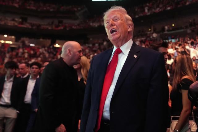 US President Donald Trump attends UFC 327: Jiri Prochazka vs Carlos Ulberg at Kaseya Center in Miami, on April 11, 2026. (Photo by Julia Demaree Nikhinson / POOL / AFP)
