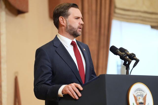 Vice President JD Vance speaks during a news conference after meeting with representatives from Pakistan and Iran in Islamabad on April 12, 2026. Top-level peace talks between the United States and Iran entered a second day early April 12, as Washington piled pressure by saying it had sent minesweeping ships through the vital Strait of Hormuz. (Photo by Jacquelyn MARTIN / POOL / AFP)