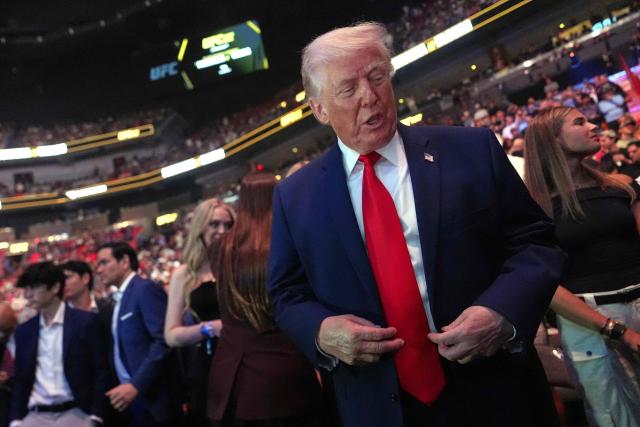 US President Donald Trump attends UFC 327: Jiri Prochazka vs Carlos Ulberg at Kaseya Center in Miami, on April 11, 2026. (Photo by Julia Demaree Nikhinson / POOL / AFP)
