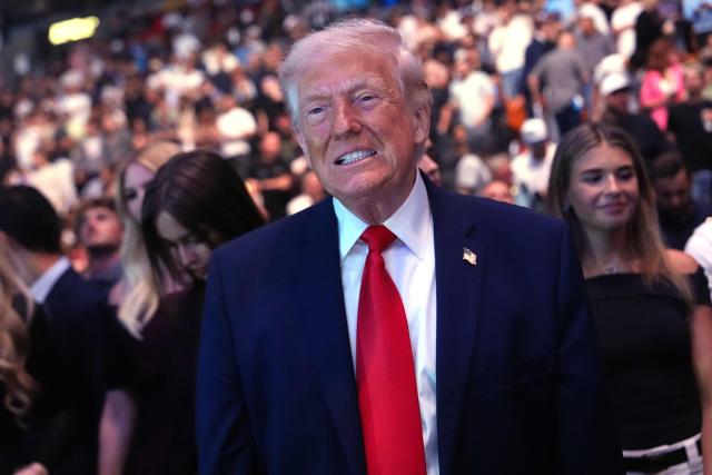 US President Donald Trump attends UFC 327: Jiri Prochazka vs Carlos Ulberg at Kaseya Center in Miami, on April 11, 2026. (Photo by Julia Demaree Nikhinson / POOL / AFP)