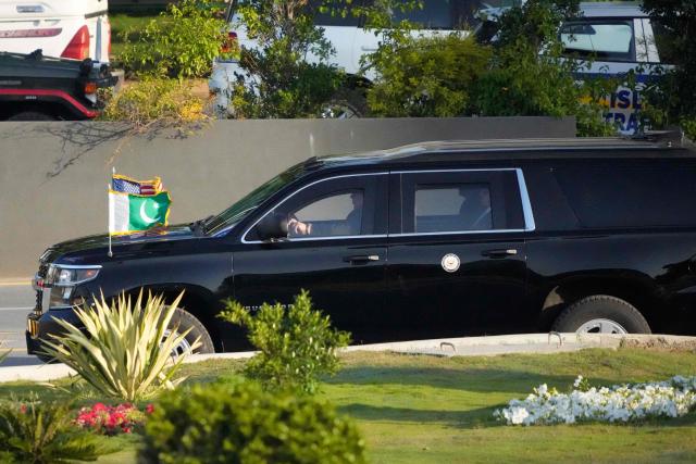 A vehicle drives as part of a motorcade believed to be carrying US Vice President JD Vance as he leaves from the Serena Hotel for Nur Khan air base to depart Pakistan after talks with Iranian officials in Islamabad on April 12, 2026. Iran and the United States failed to reach an agreement to end the war in the Middle East, US Vice President JD Vance said April 12 after marathon talks in Islamabad, adding that he was leaving negotiations after giving Tehran the "final and best offer". (Photo by Ghulam RASOOL / AFP)