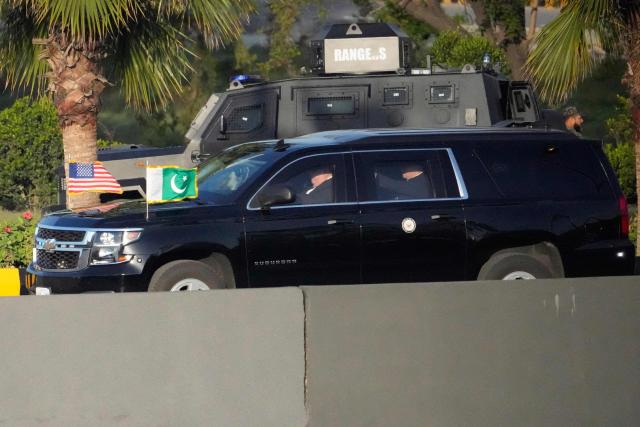 A vehicle drives as part of a motorcade believed to be carrying US Vice President JD Vance as he leaves from the Serena Hotel for Nur Khan air base to depart Pakistan after talks with Iranian officials in Islamabad on April 12, 2026. Iran and the United States failed to reach an agreement to end the war in the Middle East, US Vice President JD Vance said April 12 after marathon talks in Islamabad, adding that he was leaving negotiations after giving Tehran the "final and best offer". (Photo by Ghulam RASOOL / AFP)