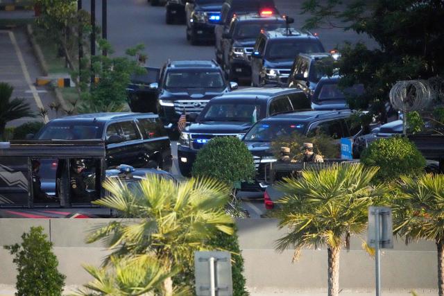 A motorcade believed to be carrying US Vice President JD Vance as he leaves from the Serena Hotel for Nur Khan air base to depart Pakistan after talks with Iranian officials in Islamabad on April 12, 2026. Iran and the United States failed to reach an agreement to end the war in the Middle East, US Vice President JD Vance said April 12 after marathon talks in Islamabad, adding that he was leaving negotiations after giving Tehran the "final and best offer". (Photo by Ghulam RASOOL / AFP)