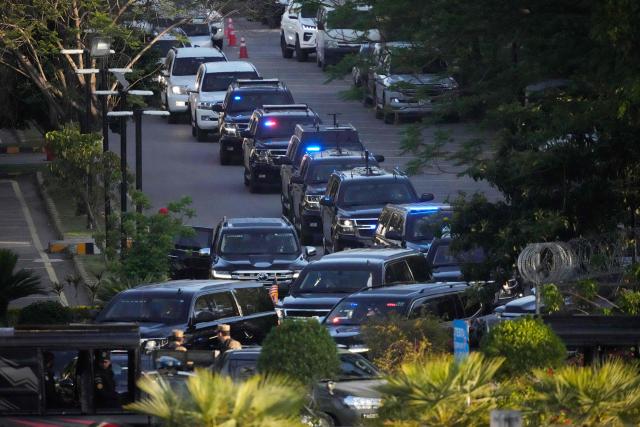 A motorcade believed to be carrying US Vice President JD Vance as he leaves from the Serena Hotel for Nur Khan air base to depart Pakistan after talks with Iranian officials in Islamabad on April 12, 2026. Iran and the United States failed to reach an agreement to end the war in the Middle East, US Vice President JD Vance said April 12 after marathon talks in Islamabad, adding that he was leaving negotiations after giving Tehran the "final and best offer". (Photo by Ghulam RASOOL / AFP)
