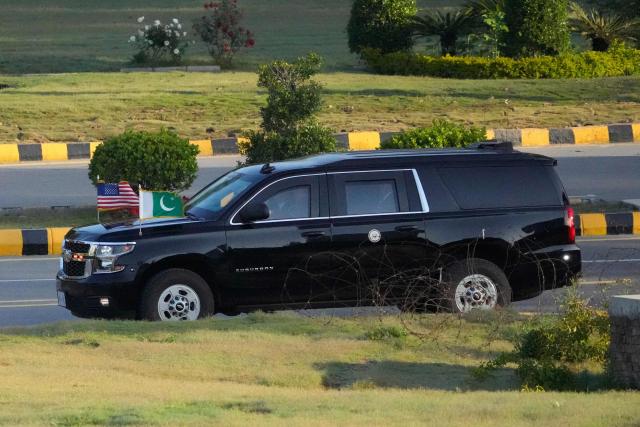 A vehicle drives as part of a motorcade believed to be carrying US Vice President JD Vance as he leaves from the Serena Hotel for Nur Khan air base to depart Pakistan after talks with Iranian officials in Islamabad on April 12, 2026. Iran and the United States failed to reach an agreement to end the war in the Middle East, US Vice President JD Vance said April 12 after marathon talks in Islamabad, adding that he was leaving negotiations after giving Tehran the "final and best offer". (Photo by Ghulam RASOOL / AFP)
