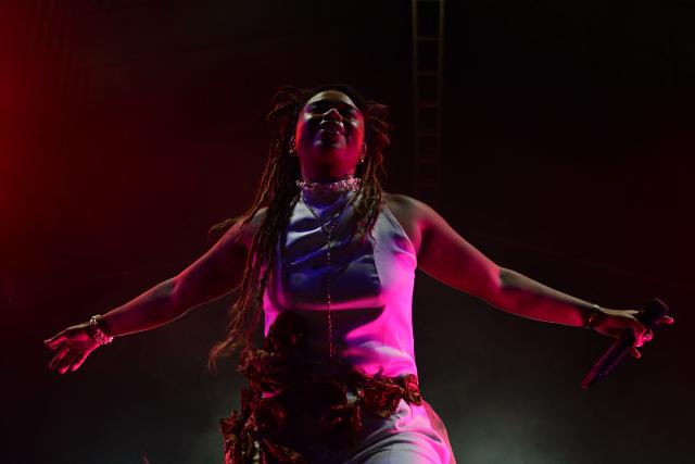 Brazilian singer Melly performs on stage during the Queremos music festival at the Circo Voador in Rio de Janeiro, Brazil on April 11, 2026. (Photo by Pablo PORCIUNCULA / AFP)