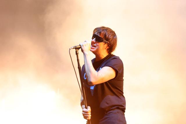 US singer/songwriter Julian Casablancas from the Strokes performs on the Coachella stage during the 2026 Coachella Valley Music and Arts Festival in Indio, California on April 11, 2026. (Photo by VALERIE MACON / AFP)