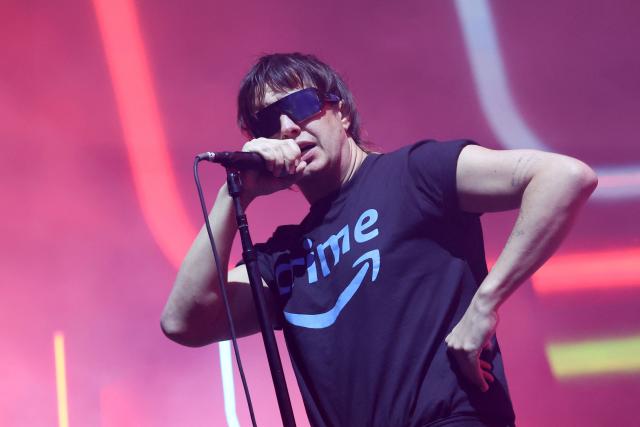 US singer/songwriter Julian Casablancas from the Strokes performs on the Coachella stage during the 2026 Coachella Valley Music and Arts Festival in Indio, California on April 11, 2026. (Photo by VALERIE MACON / AFP)