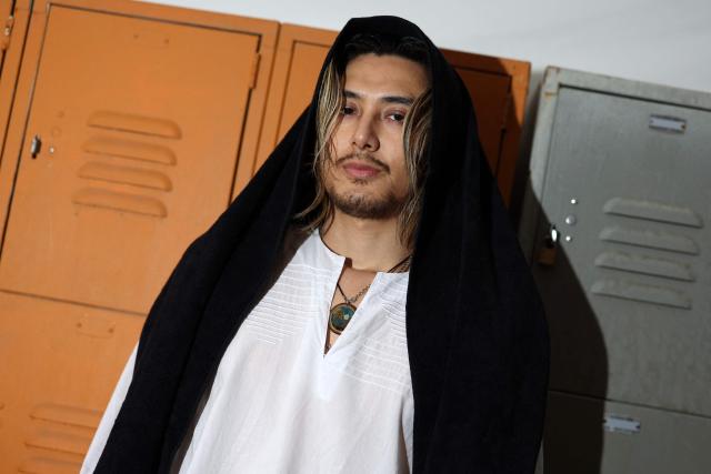 Japanese singer-songwriter-musician Fujii Kaze poses during the 2026 Coachella Valley Music and Arts Festival in Indio, California on April 11, 2026. (Photo by VALERIE MACON / AFP)