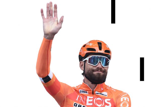 INEOS Grenadiers' Italian rider Filippo Ganna arrives at the start of the 123rd edition of the Paris-Roubaix one-day classic cycling race, 258.3 km between Compiègne and Roubaix, northern France, on April 12, 2026. (Photo by Anne-Christine POUJOULAT / AFP)