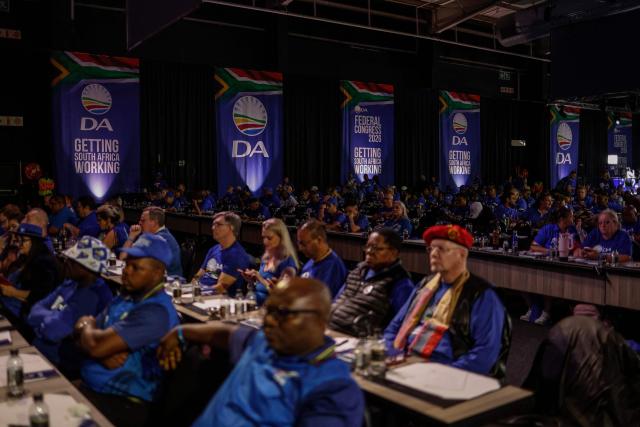 Delegates attend a session on the second day of the Democratic Alliance (DA) Federal Congress at the Gallagher Convention Centre in Midrand on April 12, 2026. (Photo by Ilaria Finizio / AFP)