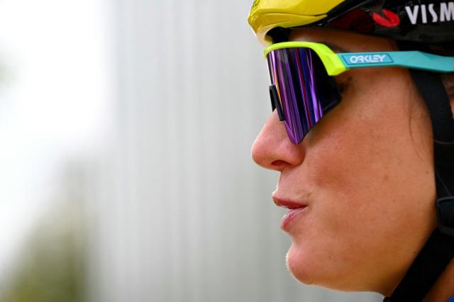 Team Visma - Lease a Bike's French rider Pauline Ferrand-Prévot looks on as she waits for the start of the 6th edition of the Women Paris-Roubaix one-day classic cycling race, 143.1 km between Denain and Roubaix, northern France, on April 12, 2026. (Photo by NICOLAS TUCAT / AFP)