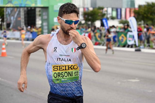 Italy's Ricardo Orsoni competes in the World Athletics Race Walking Team Championships men's marathon, in Brasilia, on April 12, 2026. (Photo by Evaristo SA / AFP)