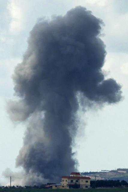 This photograph taken from the southern Lebanese area of Marjaayoun shows smoke rising from the site of an Israeli airstrike that targeted the Kfar Tibnit village in Lebanon, on April 12, 2026. Lebanese authorities said on April 11 that Israeli strikes have killed 2,020 people since the start of the war between Israel and Iran-backed Hezbollah last month. (Photo by AFP)