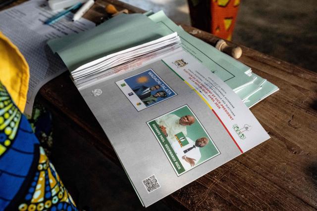 A general view of a ballot paper at a polling station set up in a primary school in Lokossa on April 12, 2026 during Benin's presidential elections. (Photo by Yanick Folly / AFP)