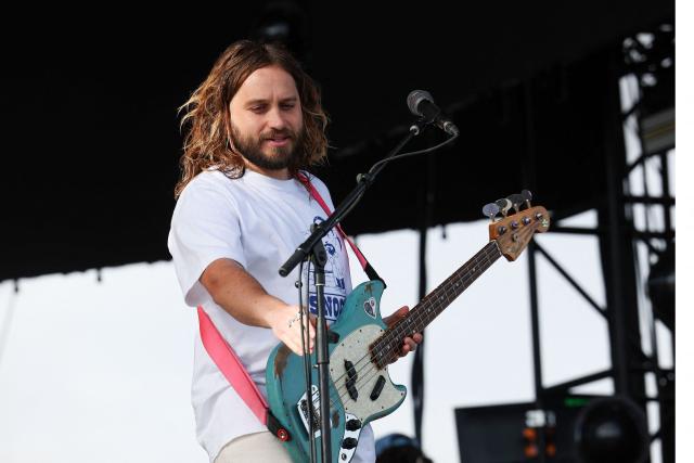 Musician Ellis Durand from English indie rock band Wet Leg performs on the Coachella stage during the 2026 Coachella Valley Music and Arts Festival in Indio, California on April 12, 2026. (Photo by VALERIE MACON / AFP)