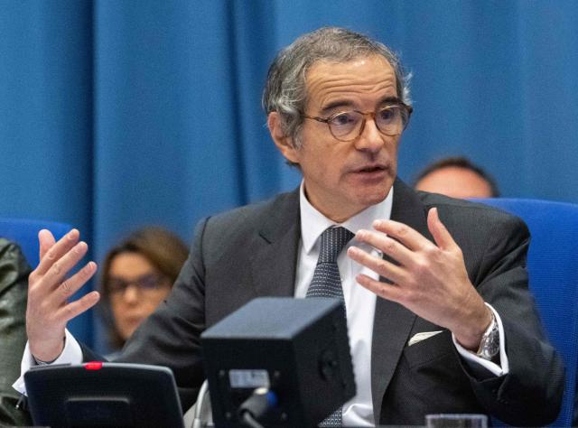 The Director General of the International Atomic Energy Agency (IAEA) Rafael Grossi addresses the opening plenary session of IAEA’s Tenth Review Meeting at the agency's headquarters in Vienna, Austria, on April 13, 2026. (Photo by Joe Klamar / AFP)