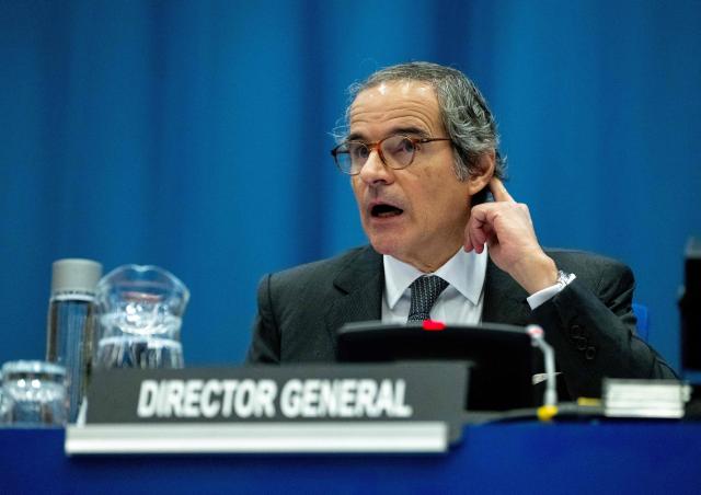 The Director General of the International Atomic Energy Agency (IAEA) Rafael Grossi addresses the opening plenary session of IAEA’s Tenth Review Meeting at the agency's headquarters in Vienna, Austria, on April 13, 2026. (Photo by Joe Klamar / AFP)