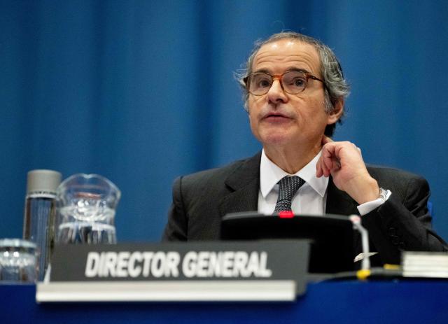 The Director General of the International Atomic Energy Agency (IAEA) Rafael Grossi addresses the opening plenary session of IAEA’s Tenth Review Meeting at the agency's headquarters in Vienna, Austria, on April 13, 2026. (Photo by Joe Klamar / AFP)