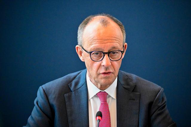 German Chancellor and leader of Germany's Christian Democratic Union (CDU) Friedrich Merz attends the CDU's leadership meeting at the party's headquarters in Berlin, on April 13, 2026. (Photo by Tobias SCHWARZ / AFP)