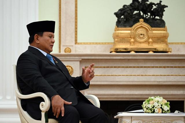 Indonesian President Prabowo Subianto attends a meeting with his Russian counterpart at the Kremlin in Moscow on April 13, 2026. (Photo by Igor IVANKO / POOL / AFP)